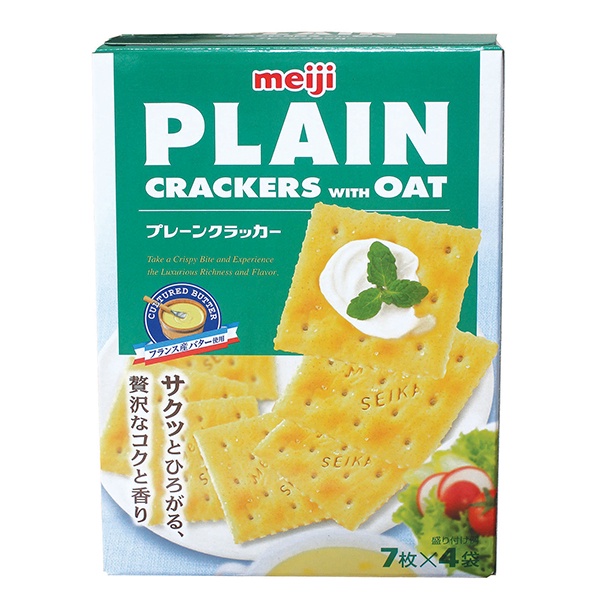 

Wafer-Biskuit- Meiji Plain Crackers With Oat 104 G -Biskuit-Wafer.