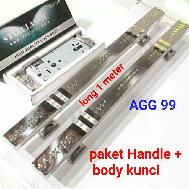 Paket Handle pintu stainless long 1 meter paket Gagang pintu  stainless dan body kunci pelor 1 meter