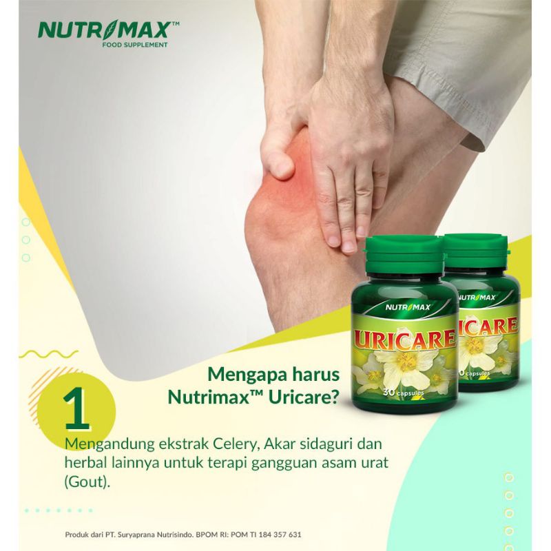 Nutrimax Uricare Isi 30 Vitamin Obat Herbal Penurun Menurunkan Penyakit Kadar Asam Urat Tinggi Alami