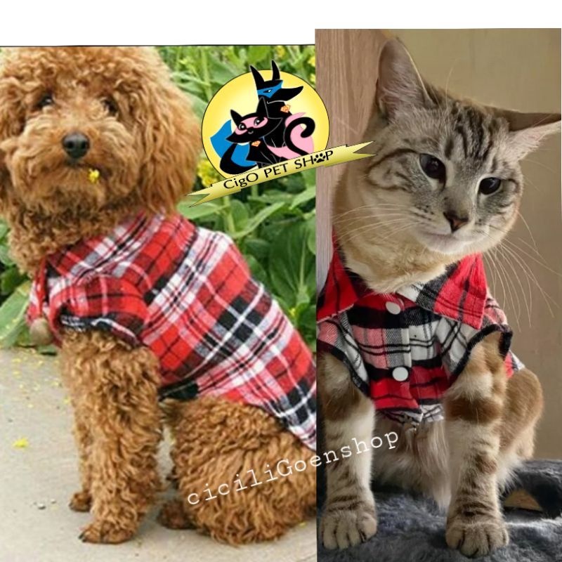 Baju kemeja kotak anjing kucing kelinci formil