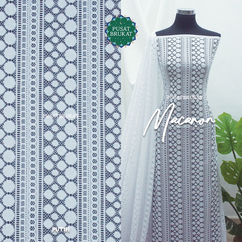 KAIN BROKAT MALIKA TRIMINGLIS MOTIF SALUR POLKADOT  MACAROON / BAHAN BRUKAT SALUR GARIS PINGGIRAN 22825, LEBAR 150CM  [harga per 0.5m]