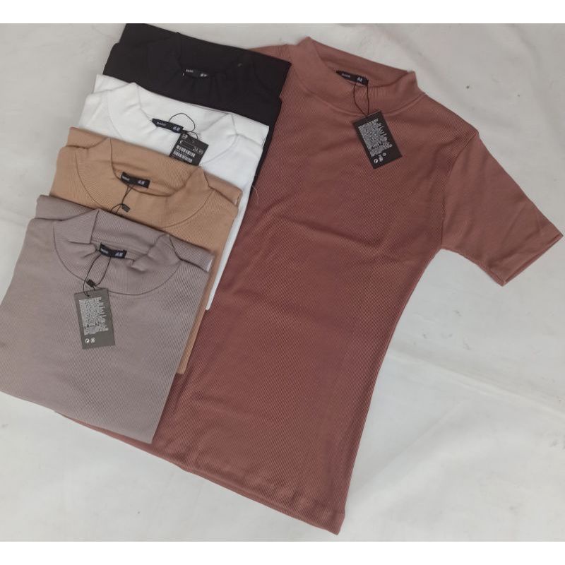 TURTLENECK WANITA LENGAN PENDEK/kaos rib premium  lengan pendek wanita