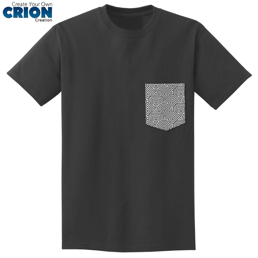 Crion Casual Tees Abstract Line Pocket Pattern - Kaos dengan Kantong