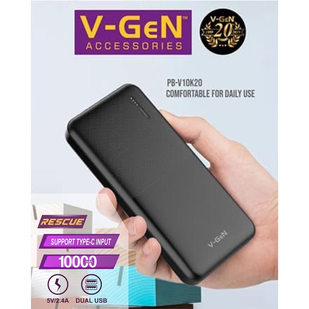 POWERBANK V-GEN V10K-20 RESCUE 10.000MAH LED 2 USB SUPPORT TYPE C