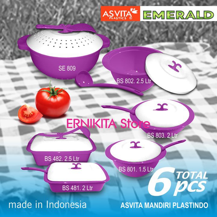 ASVITA EMERALD FAMILY SET - 6 Pcs Wadah Saji Makanan