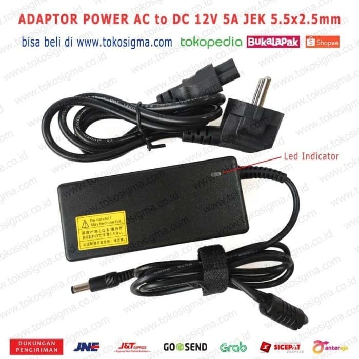 ADAPTER AC ADAPTOR to DC 12V 5A PLUG 5.5 x 2.5 mm 60W POWER SUPPLY