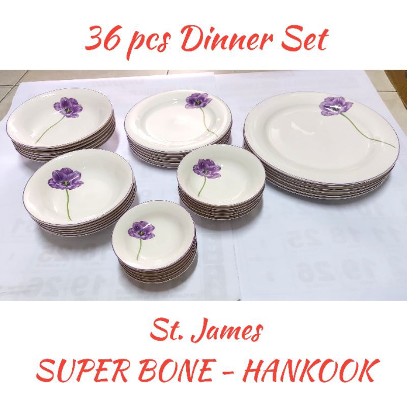 St JAMES 36 pcs DINNER SET SUPER BONE HANKOOK HARGA TERMASUK PACKING