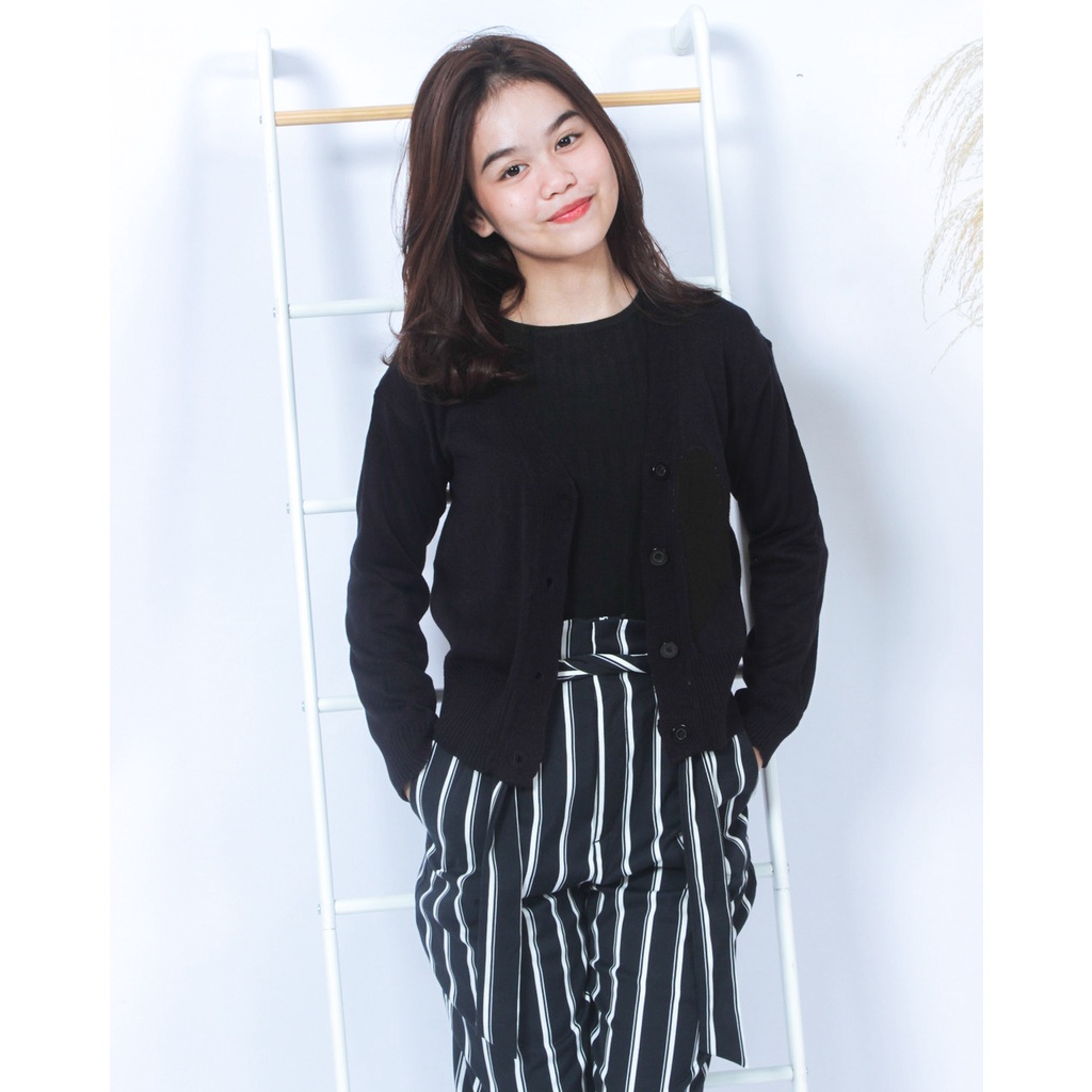 ZAHRA - Pakaian Wanita Cardigan Rajut Halus BLACK HEART Cardy