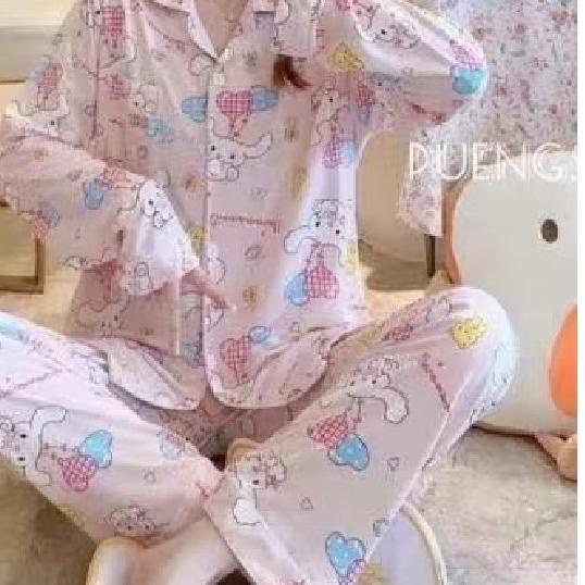 ☄ UNNY.ID Piyama Baju Tidur Wanita PP Import Fashion Krah Kancing Lengan Panjang ♧