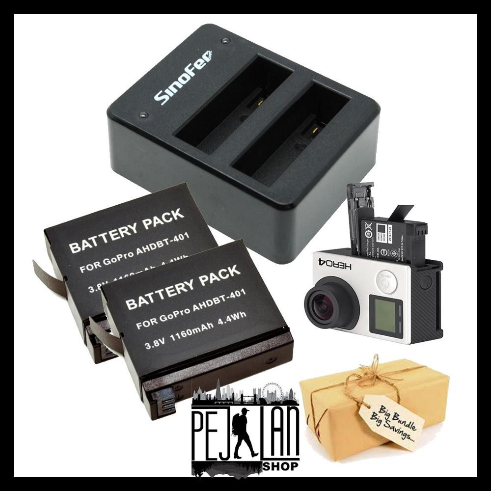 Jual bundling  charger   2 battery   baterai gopro 4 Diskon