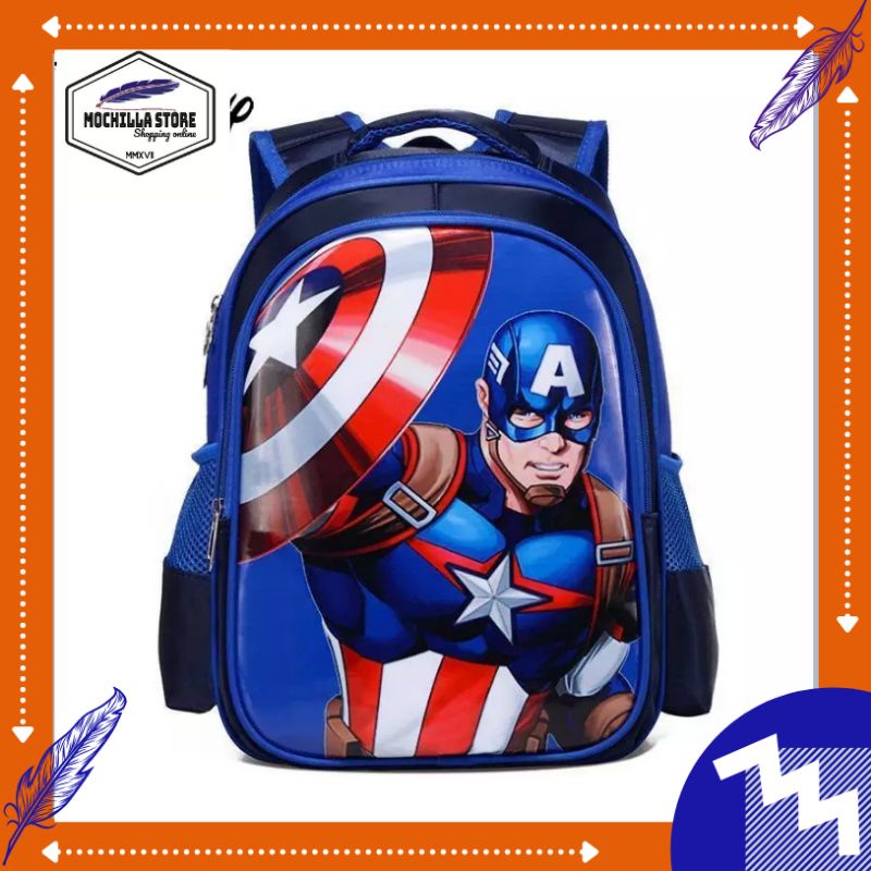 Mochillastore - Tas Ransel Anak Laki Laki Karakter Marvel Tas Sekolah Anak PG PAUD TK SD Backpack Anak Cowok Tas Ransel Captaint Amerika