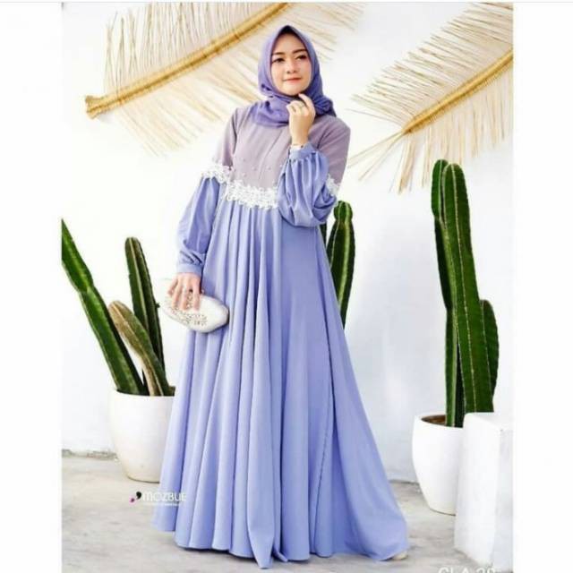 NEW CLARISSA MAXI MOSSCRAPE MIX MUTIARA Fashion Muslim Gamis Wanita Terbaru Gamis Murah Kekinian