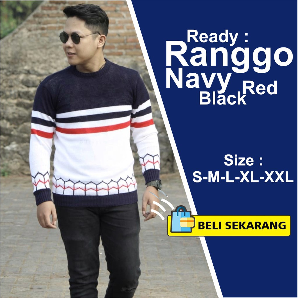 Baju rajutan pria Premium S M L XL XXL XXXL 4XL Ranggo Navy Black Red Big Size Sweater Rajut Pria