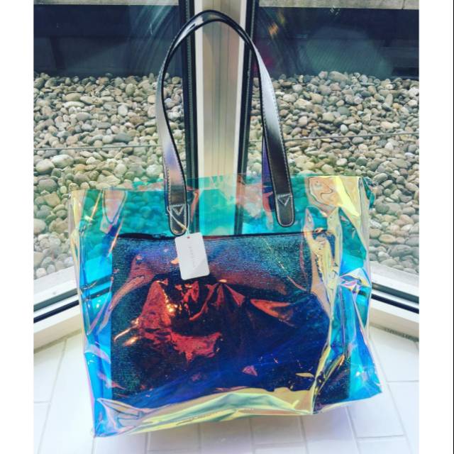 Primark Clear Hologram Tote Bag with Pouch