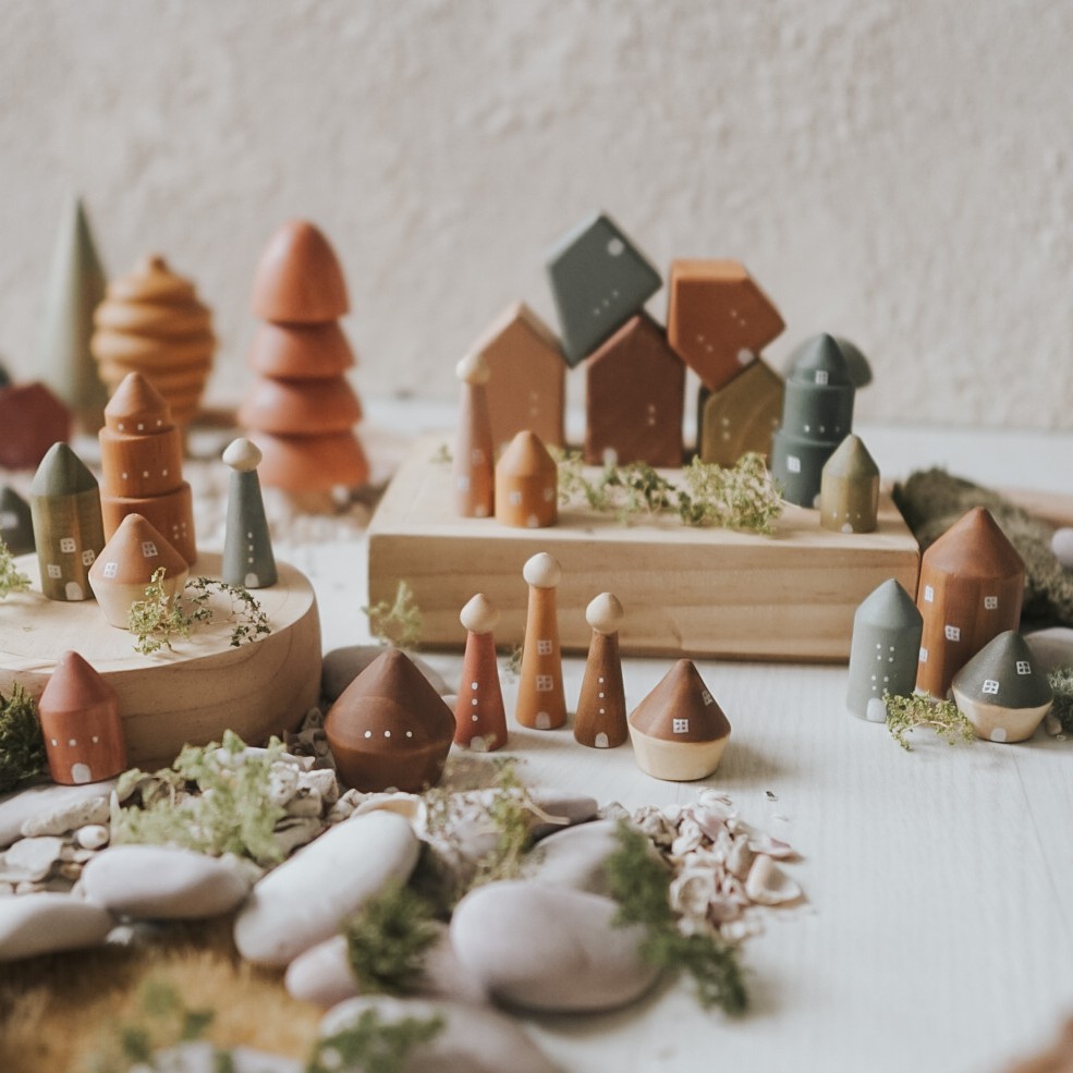 Twinkle Village - Mainan balok kayu edukasi - wooden blocks - mainan rumah rumahan - lutie baltic se