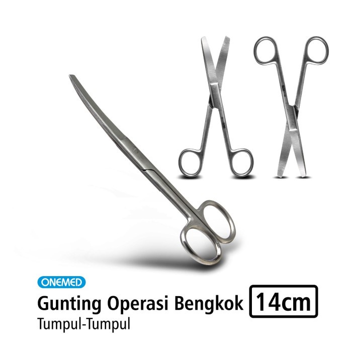 Gunting Operasi Bengkok 14cm Stainless Steel Tumpul-Tumpul OneMed OJ