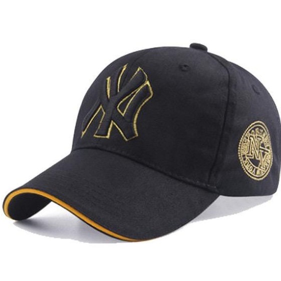 Topi Pria Distro Ne_ York Baseball Hitam Bordir Emas NY nEW