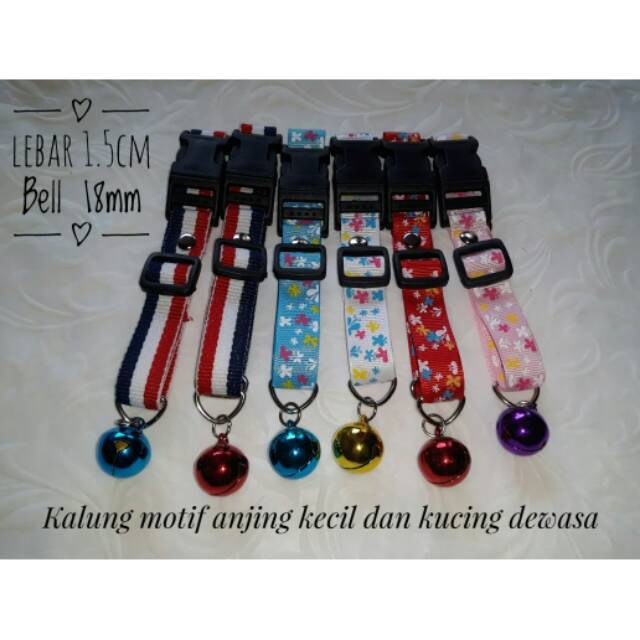 Kalung kucing dewasa anjing kecil GG Motif dan bendera lonceng 16mm lebar 1.5cm