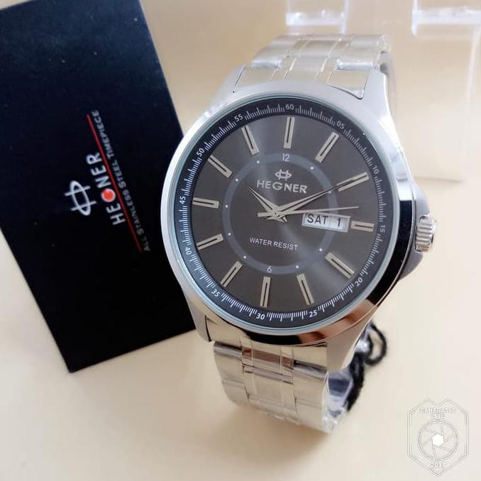 Jam Tangan Hegner 1250 Silver Black Jam Pria Original Keren Gaya Murah