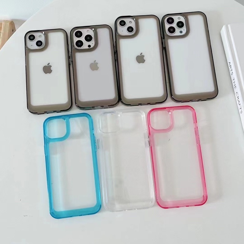 Soft Case Bemper Candy Bening iPhone 14 PRO MAX 14 PLUS 14Pro 14PROMAX 13 12 12 PRO MAX With Frame Softcase Silikon Jelly Clear Cover Casing