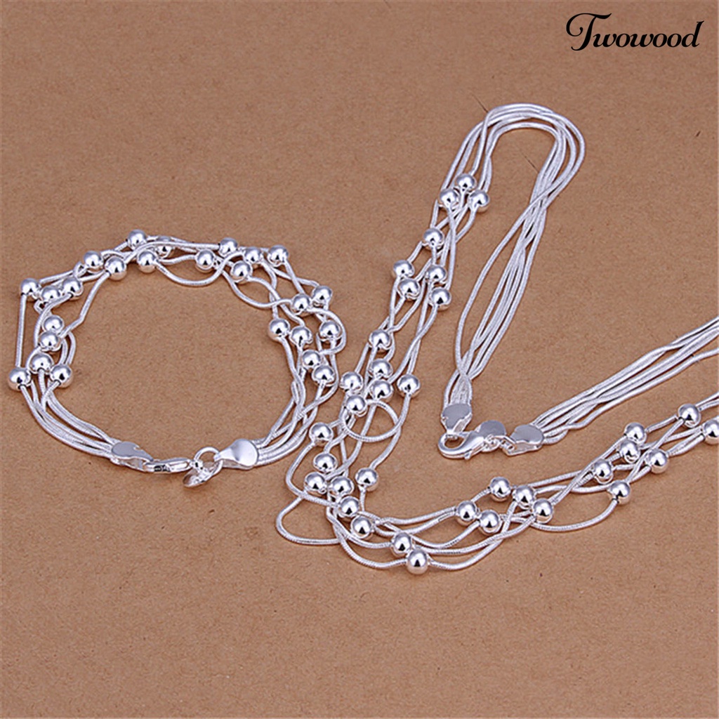 Twowood Five-line Chain Charming Exquisite Copper Fine Workmanship 5 Row Necklace Bracelet Set for Women