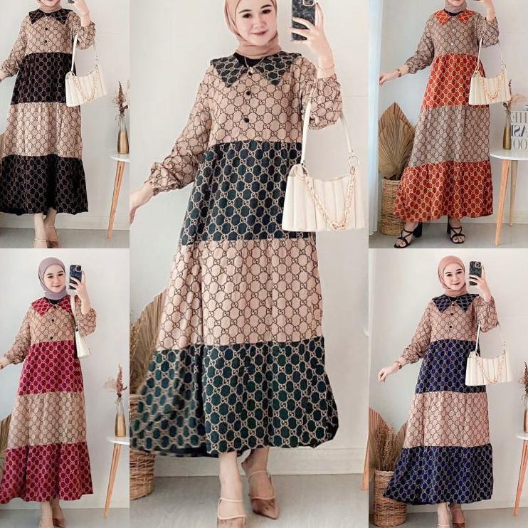 Modern.. DASTER ANDIN ARAB MIDI DRES COMBI GUCCI || RAYON SUPER GRADE A ORI || KANCING DEPAN BUSUI &