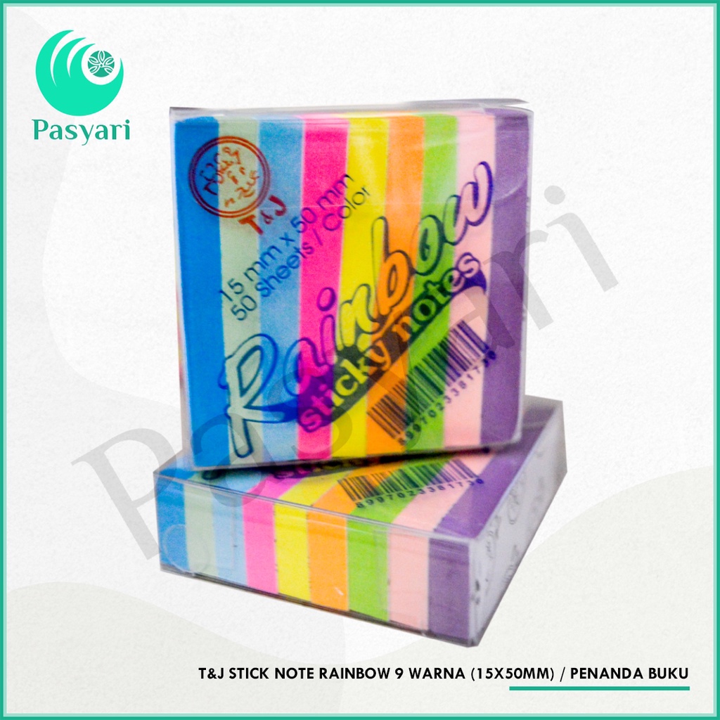 

T&J Stick Note Rainbow 9 warna (15x50mm) / Penanda Buku