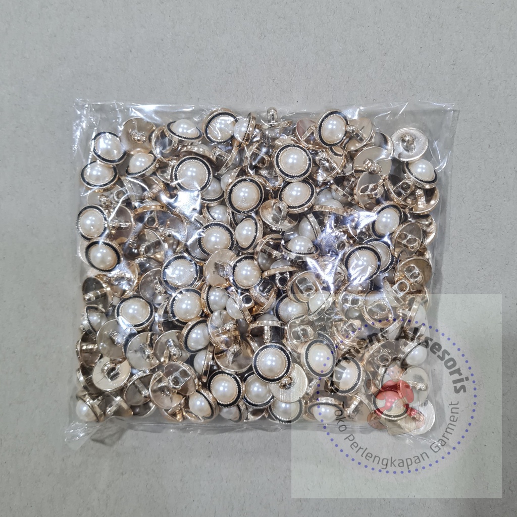 Kancing Mutiara Pinggiran Hitam 18L 20L 24L / Kancing Jamur Mutiara List Hitam 1.15cm 1.3cm 1.5cm / 