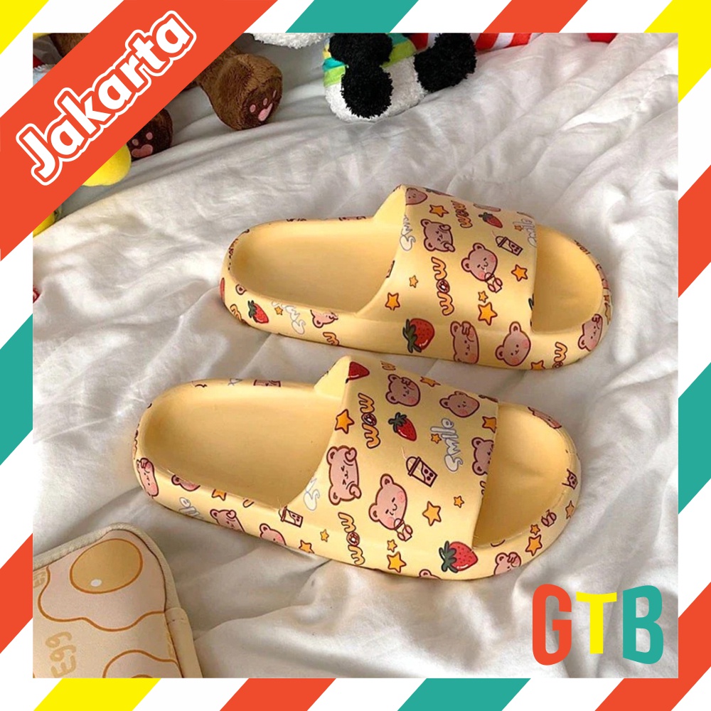 ❤️GTB❤️ Sandal Slop Motif Panda / Sandal Slop Motif lOVE /  Sandal Fashion Wanita / Sandal Lucu &amp; Imut / Slip Sandal Cewek Sandal Import R797