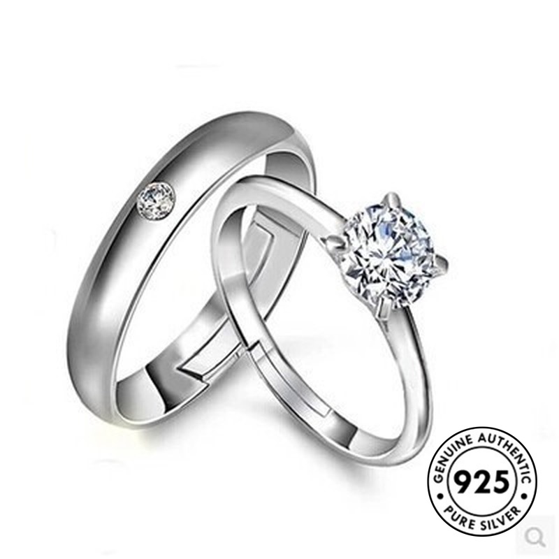 Cincin Pasangan Model Terbuka Bahan Lapis Silver S925 Untuk Pria / Wanita