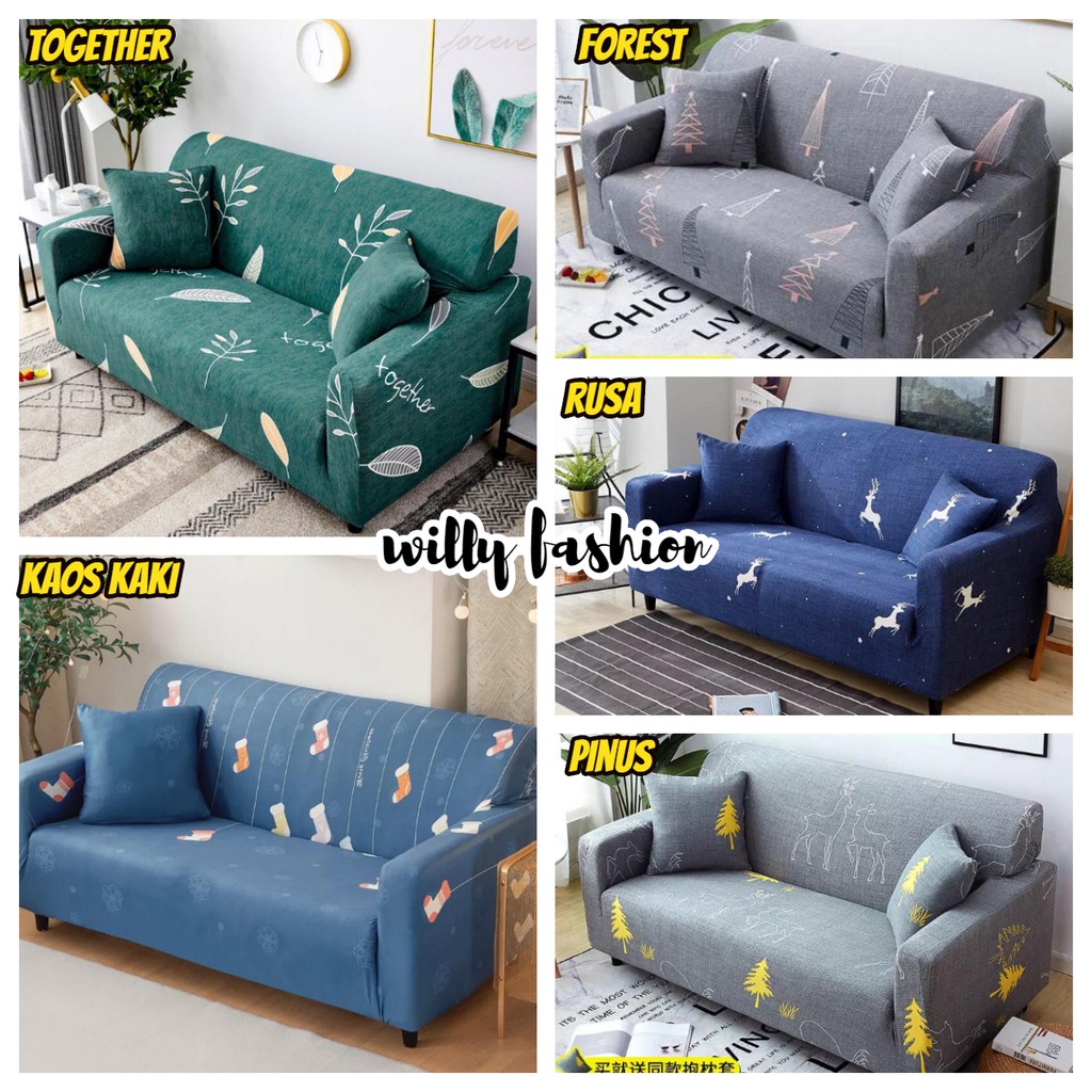 Sarung Sofa Elastis 1 2 3 Seater Terbaru murah berkualitas Free Sarung Bantal + Stik Foam