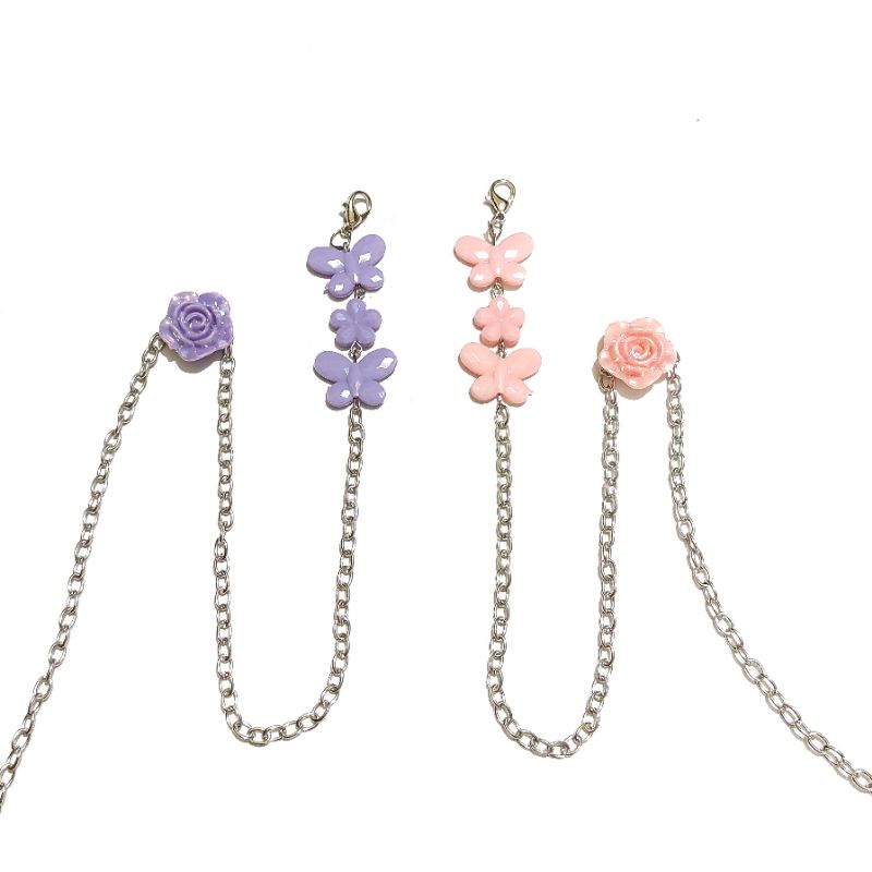 2in1 Strap Mask + Konektor Masker Hijab Adelle Rose Glossy Butterfly Bunga Mawar Kupu Kupu