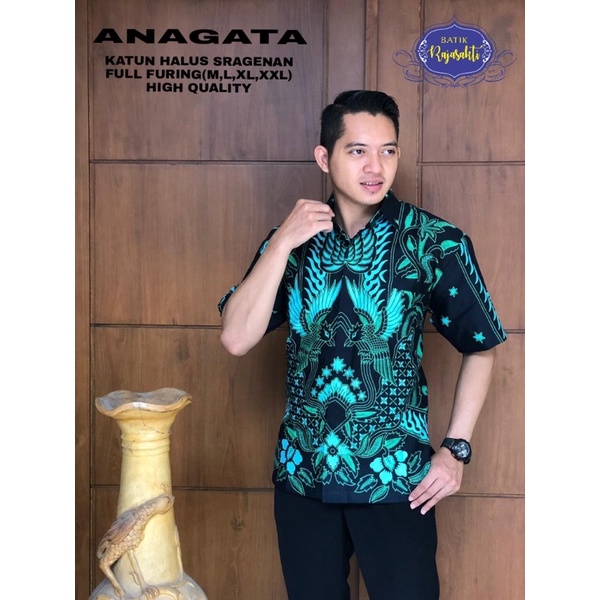 ANAGATA PENDEK KEMEJA BATIK PRIA SOLO LENGAN PENDEK KATUN HALUS FULL FURING PREMIUM ATASAN MODERN BA