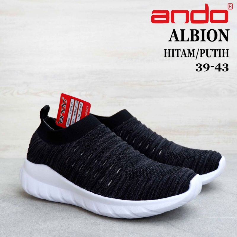 Sepatu Ando ALBION , Warna Biru / Hitam Size 39 - 43. Sepatu Rajut Pria.