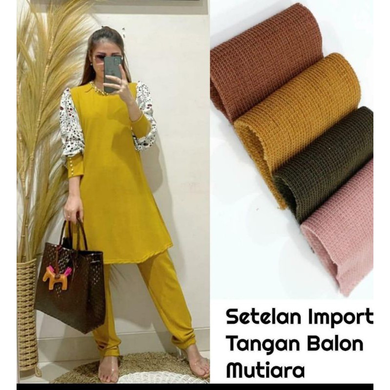 SETELAN RAJUT MUTIARA IMPORT (SET CELANA & TUNIK)