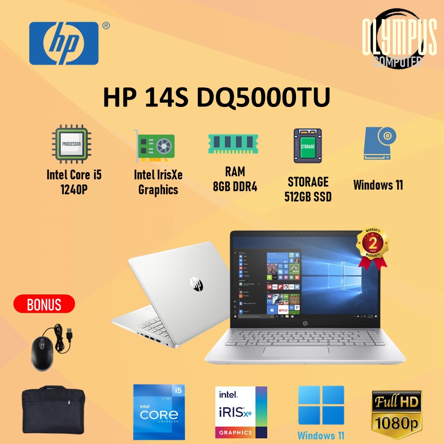 Laptop Hp 14S DQ5000TU Core i5 1240P 8GB 512SSD IRISXE W11+OHS 14.0FHD IPS