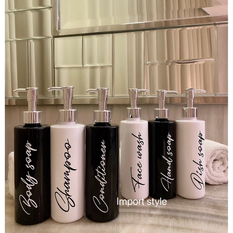 botol 250ml LONG , HITAM PUTIH stiker SILVER LUXURY . aesthetic bottle minimalist refill organizer tempat sabun cair pump estetik