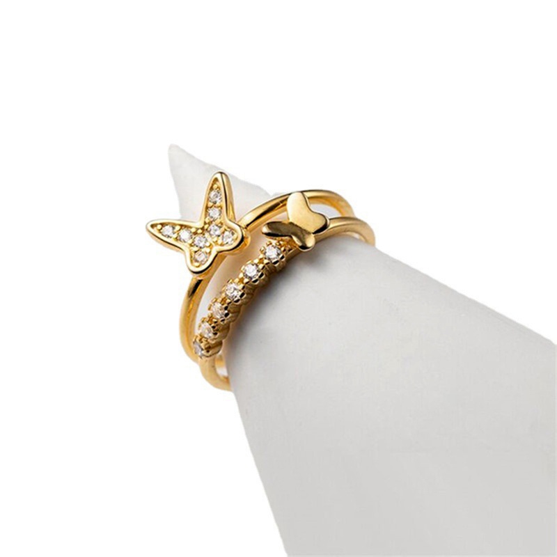 Fancyqube Cincin Sterling Silver 925 Model Terbuka Dapat Disesuaikan Bentuk Kupu-Kupu Bahan Cubic Zirconia Gaya Retro Butterfly