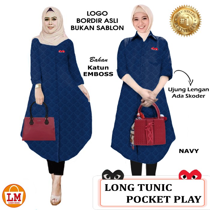 TERMURAH TERLARIS Baju Atasan Tunik Wanita LONG TUNIC POCKET PLY LMS 17656 17659 TERBARU