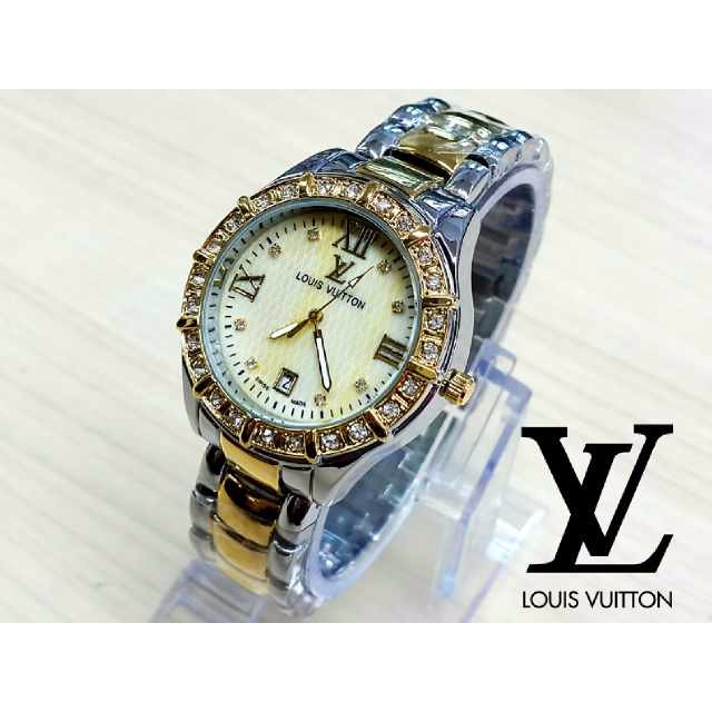 Jam Tangan LV Cewek | LV Romawi ring Diamond Rantai Kombi Gold B_SWH