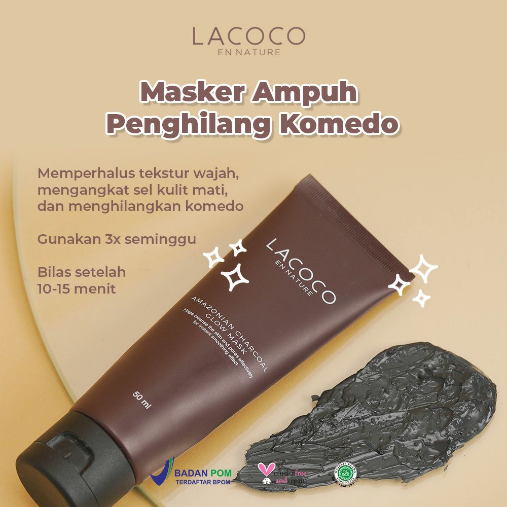 Lacoco Amazonian Charcoal Glow Mask Mengangkat Komedo dan Mengeringkan Jerawat di Wajah