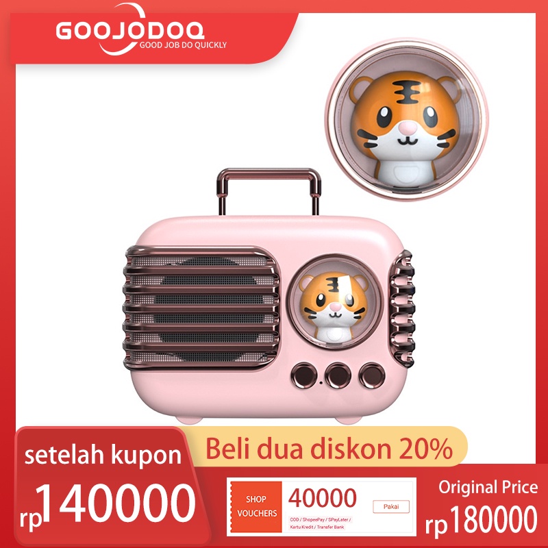 【Beli dua diskon 20%】 GOOJODOQ Bluetooth  Portable Speaker Cute Mini Wireless Small Stereo Retro Outdoor card Subwoofer