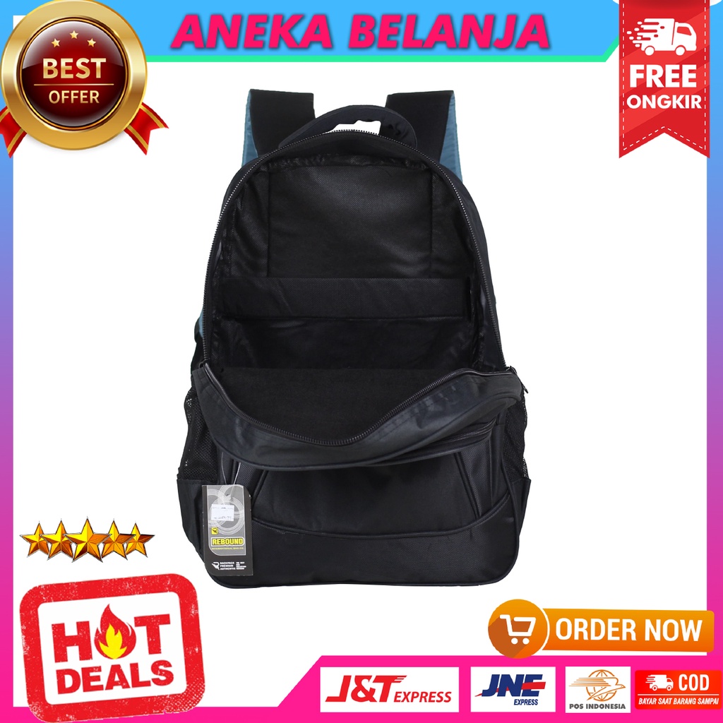 Ransel Sekolah Kerja Kuliah Model Rebound Garis Atas Silver Free Raincover Tas Backpack Berkualitas