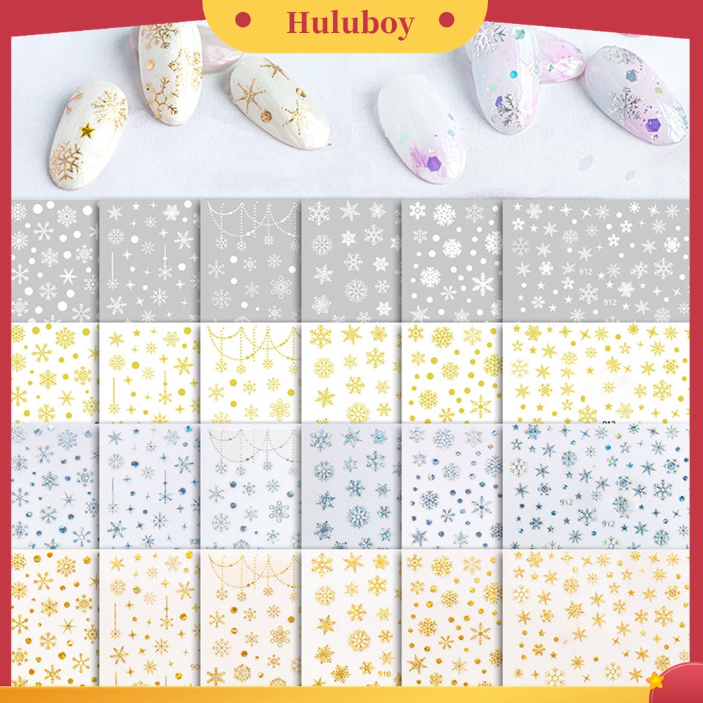 Huluboy Huluboy♡ Stiker Kuku Motif Snowflake Natal Untuk Wanita