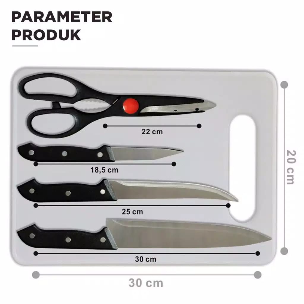 (BC) Pisau Set Stainless Talenan 5 in 1  Set Pisau Gunting Talenan Dapur / Knife Set 5in1 Peralatan MPASI - Bayi Online Shop