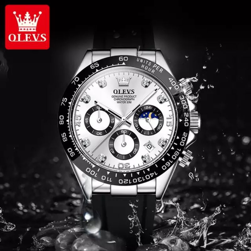 Jam Tangan Pria Original Olevs 2875 Chrono Aktif Premium Tali Silicone Anti Air