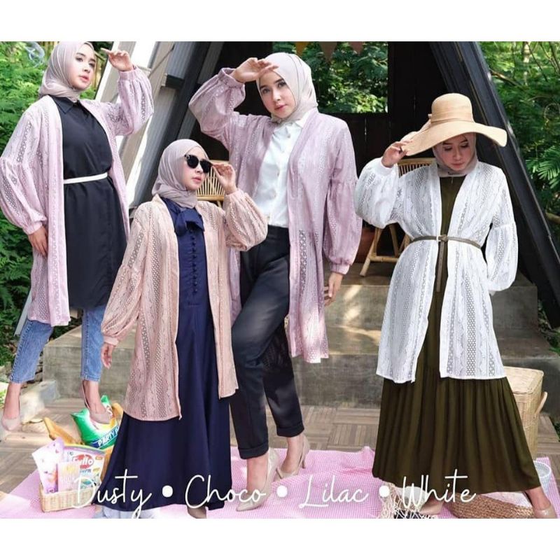 Cardigan Brukat Panjang Long Cardi Outer Brukat Wanita Fashion Modis Kekinian 2022
