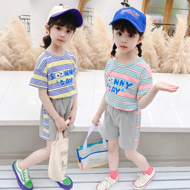 Setelan Salur Anak Perempuan Celana Pendek Import Murah/set Baju Bayi Fashion