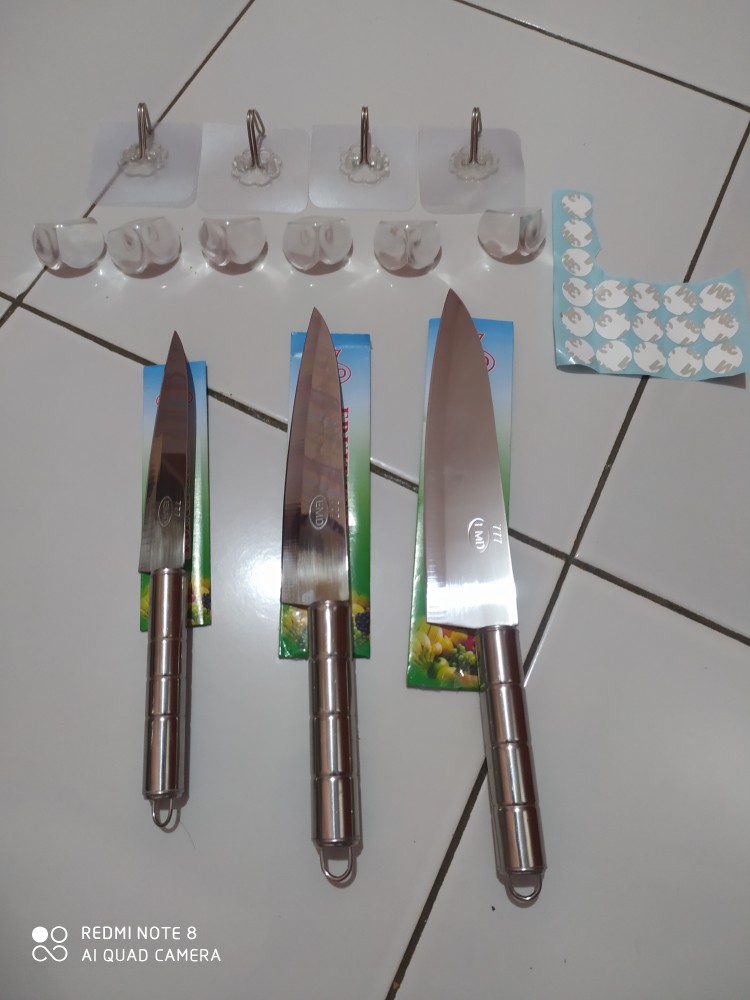 Pisau Dapur Set Stainless Steel Lancip/ Chef Knife Gagang Isi 3 Ukuran 5 6 7