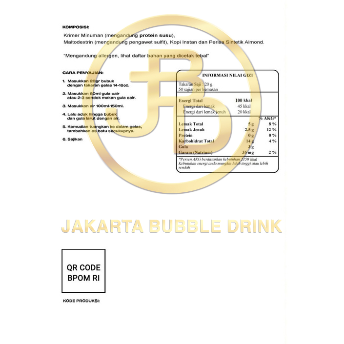 Bubuk Minuman Premium ALMOND MILK -Jakarta Bubble Drink | BPOM&amp;HALAL